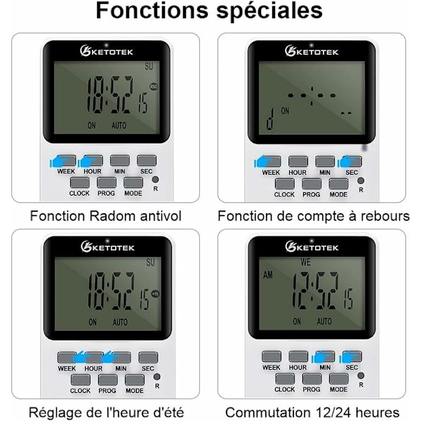 Stikkontakt med digital timer 16A 3600W LCD-display 20 grupper Til/Fra Programmerbar timer 24 timer 7 dage AC220V Energibesparende stikkontakt