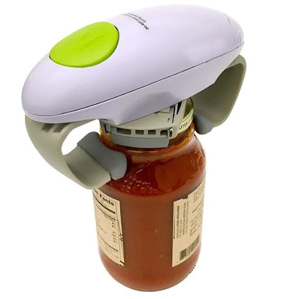 Elektrisk konservöppnare: Öppna dina burkar med en enkel knapptryckning - Slät kant, livsmedelssäker och batteridriven handhållen konservöppnare (vit)