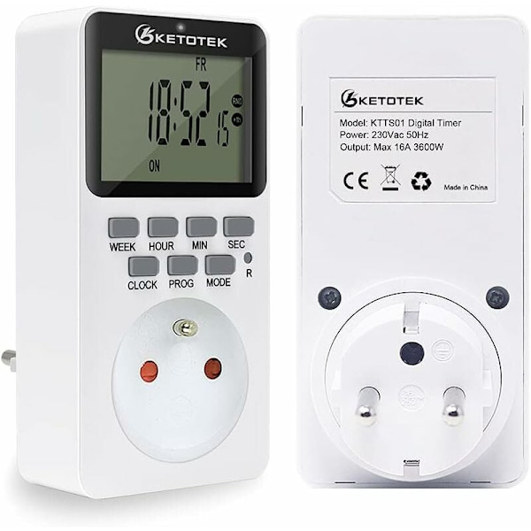 Stikkontakt med digital timer 16A 3600W LCD-display 20 grupper Til/Fra Programmerbar timer 24 timer 7 dage AC220V Energibesparende stikkontakt