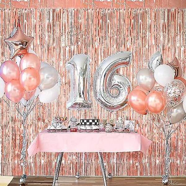 2 st roséguld foliegardiner 1x2,5m laserglitter fransgardin streamer bakgrundsdekorationer
