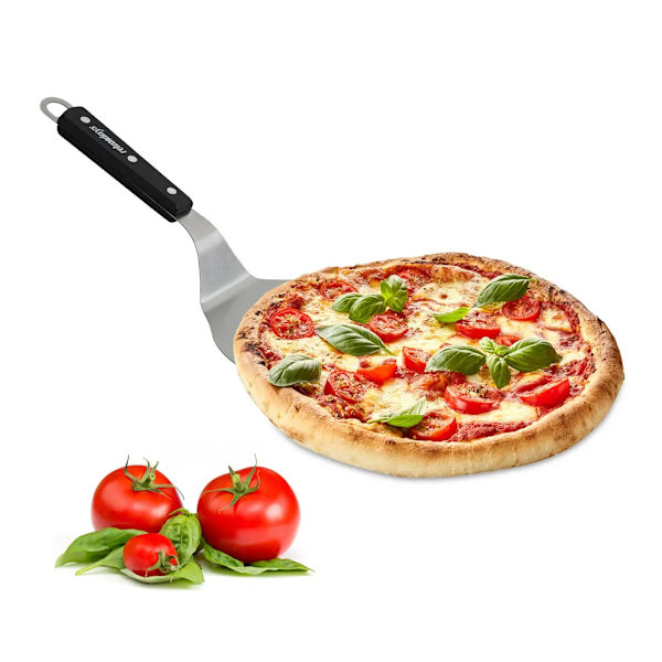 12\" Rund Pizzaskovla i Rostfritt Stål Pizzabricka Trähandtag Ugnsskrapa Brödslider Svart