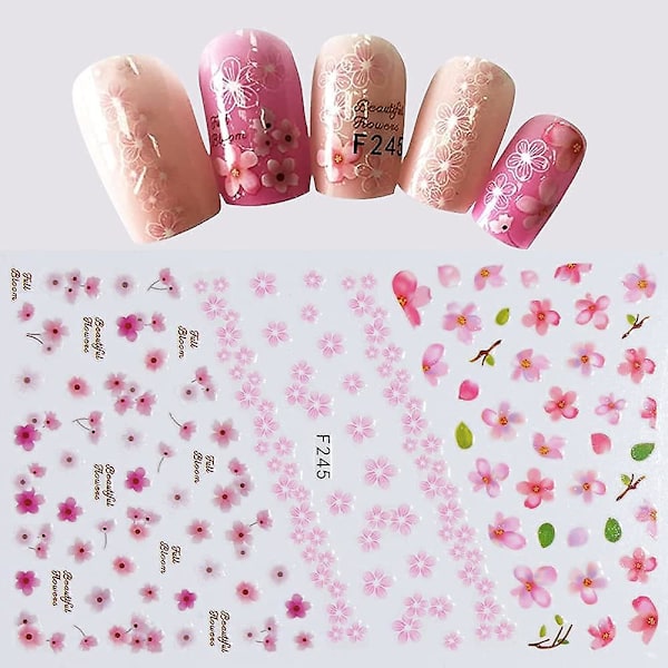 Blomster Nagelsticker Dekaler 4 Ark Vita Körsbärsblommor Nagelkonst Tillbehör 3d Självhäftande Nageldekoreringar Tillbehör Diy Akryl Nagelkonst Ap