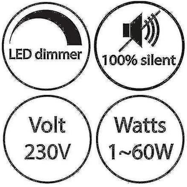 1-60w LED-dimmer Dimbar (vriddimmer) LED-dimmer, På/av, 220-230v, CE In-line-brytare, Svart