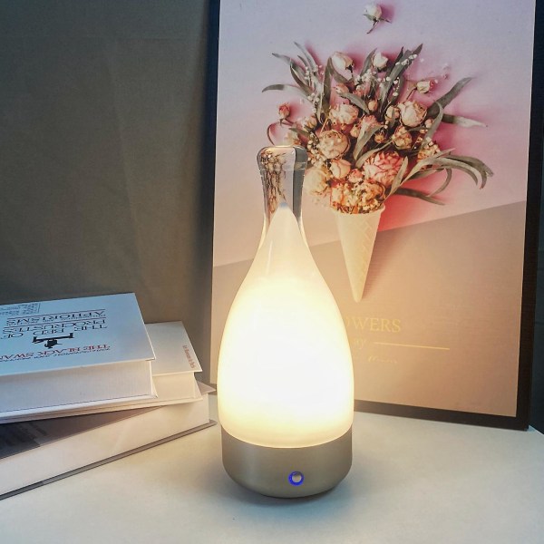 Modern bordslampa, bärbar trådlös flaska LED-lampa, dimbar touch-kontrollbrytare, USB-laddningsbar, snygg lampa (silverfärgad)