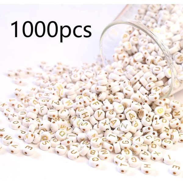 1000 pärlor rund bokstav 7 mm bokstav vit med guld bokstav pärlor från A till Ö