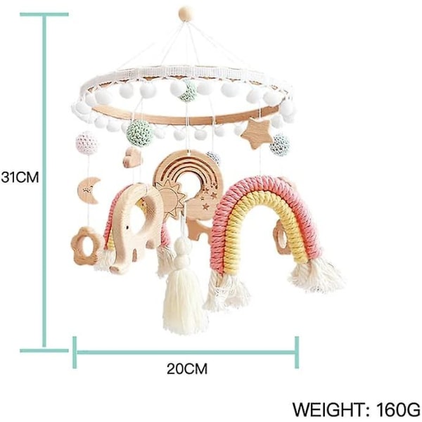 Babymobil vindflöjt med filtboll regnbåge måne elefant mobil