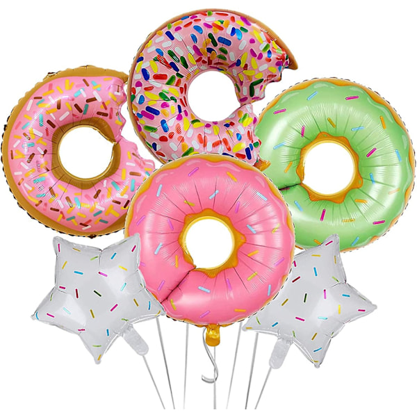 6 stk Donut Balloner Kit Store Donut Folieballoner Til Fødselsdag Børnebruser Bryllup Jubilæum Sommer Donut Temafest Dekorationer Forbrugsvarer