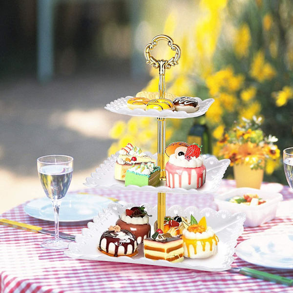 3-vånings kakställ bakverk muffins fruktställ för fest, födelsedag, bröllop, jul (vit)