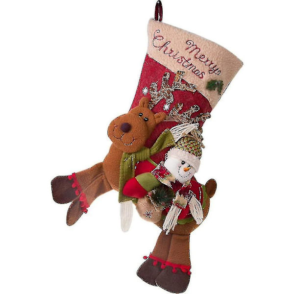 Stora julstrumpor, snögubbe, ren jul 3d karaktär plysch julpynt för barn och hemdekorationer-a_24x58cm