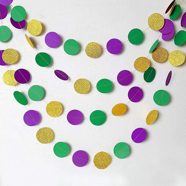 Guld, Lilla og Grøn Cirkelprik Garland Kit Mardi Gras Dekoration Papirperle Polk Dot Streamers Fedtirsdag/Fastelavnsmandag Hængende Bunting Banner Baggrund