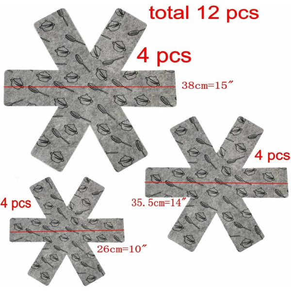 12 kpl 3 erikokoista pannunjakajaa tarttumattomille pannuille, paistinpannuille, pannusuojille. Vältä pannujen naarmuuntumista suojan vuoksi