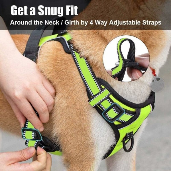 Andningsbar och lätt att bära anti-pull hundsele med reflekterande remmar, justerbar storlek (grön, M)
