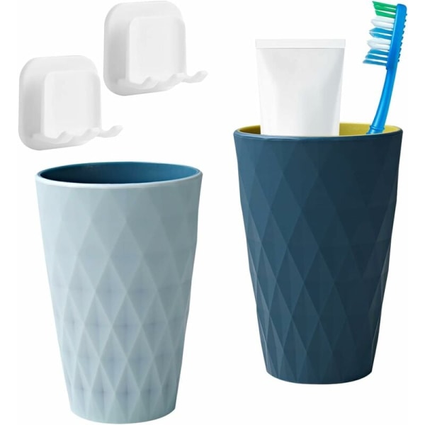 2 tandborsthållare + 2 väggmonterade tandborsthållare, 450 ml plastmugg, återanvändbar munvattenkopp för resor, självhäftande tandborsthållare för badrum