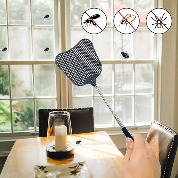 4-pack teleskopisk flugsmälla. Med handtag i rostfritt stål, lätt att bära i bilen (svart)
