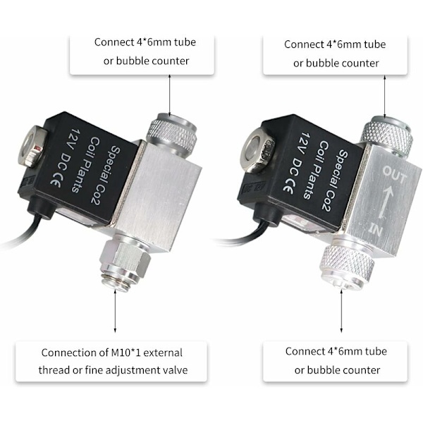 ??Magnetventil til akvarium CO2 System Regulator DC 12V Output Connect M10 1 udvendigt gevind Enkelt hoved lydløs lavtemperaturversion