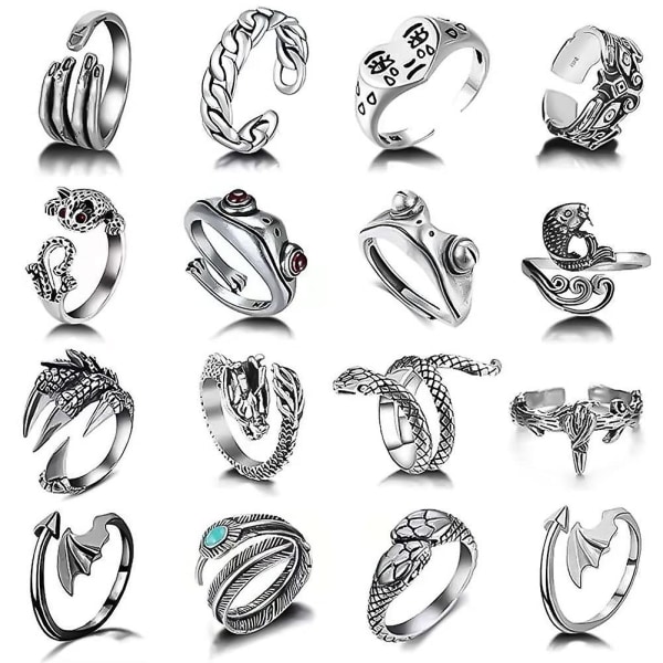 16st Vintage Knuckle Rings Set Söt groda Snake Cate Dragon Gråtande ansikte Joint Stacking Finger Rings