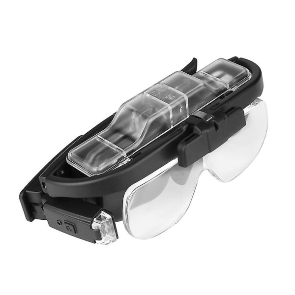 USB uppladdningsbar förstoringsglas, pannbandsförstorare med led-ljus, 6 justerbara linser 1,5x 2,0x 2,5x 3,5x 4,0x 4,5x, för läsning och skönhetsreparation