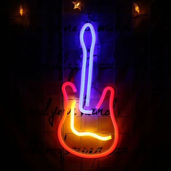 LED neonlysskilt Guitar Night Light USB med akrylbagplade til hjemmefest bryllupsbar dekorativ lampe