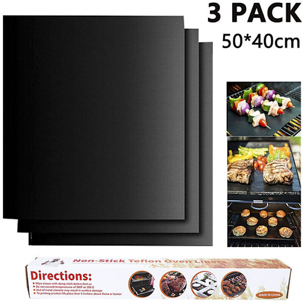 3 st grillmattor grillmattor non-stick återanvändbara grillmattor för gasgrillar - bakplattor non-stick användning på kolgrillar