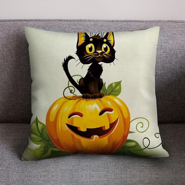 Halloween Pumpa Bomullslinne Kuddfodral Dekoration för Soffa Hem