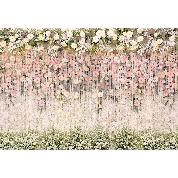 Smuk Blomstervæg Pink Blomst Græs Bryllup Fest Dekoration Vinyl Foto Baggrundsdug