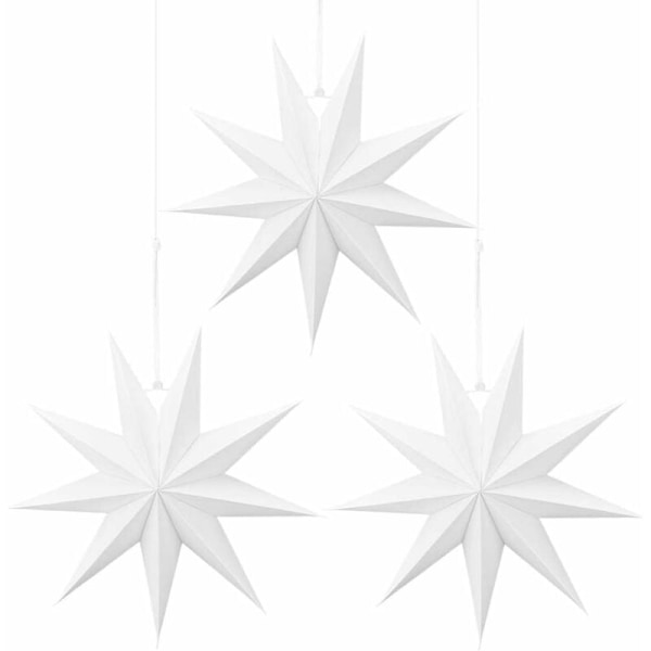 Paperitähtilyhdyt, 3 kpl Paperitähti Riippuva Joulutähti Koriste 3D Paperitähtikoristeet Joulun häät syntymäpäiväjuhlien koristelu (valkoinen)
