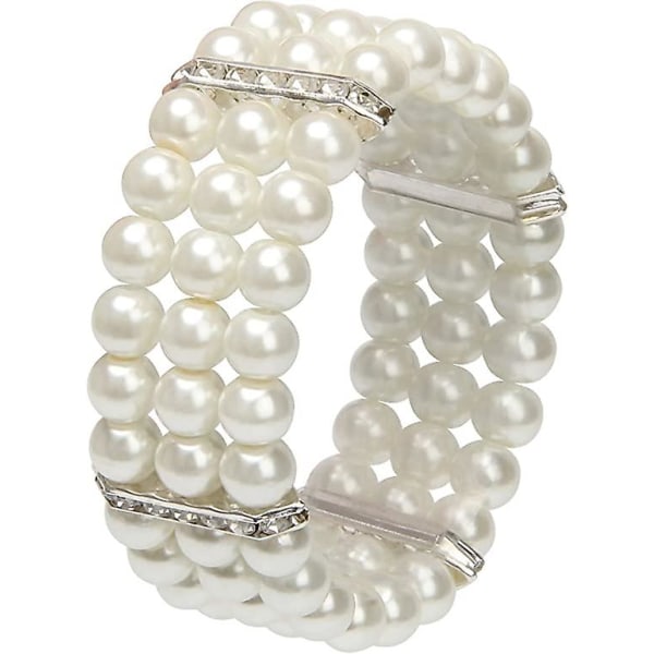 Kvinnors 3 rader Faux Pearl Accent Off White Stretch Wrist Armband Smycken