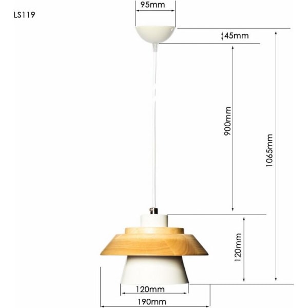 E27 Modern hänglampa i metall, taklampa, hänglampa, taklampa, belysning, bordsskiva i naturligt trä och vit metallyta (vit)