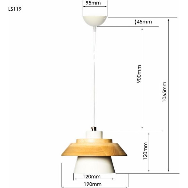 E27 Moderni metallinen riippuvalaisin, riippuvalaisin, riippuvalaisin, kattovalaisin, valaistus, luonnonpuinen pöytälevy ja valkoinen metallipinta (valkoinen)