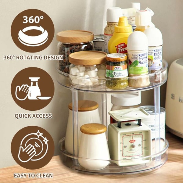 Skivspelare Köksskåp 2-vånings Spice Kylskåp Lazy Susan Rack Kryddställ Köksförvaring Organizer 23cm