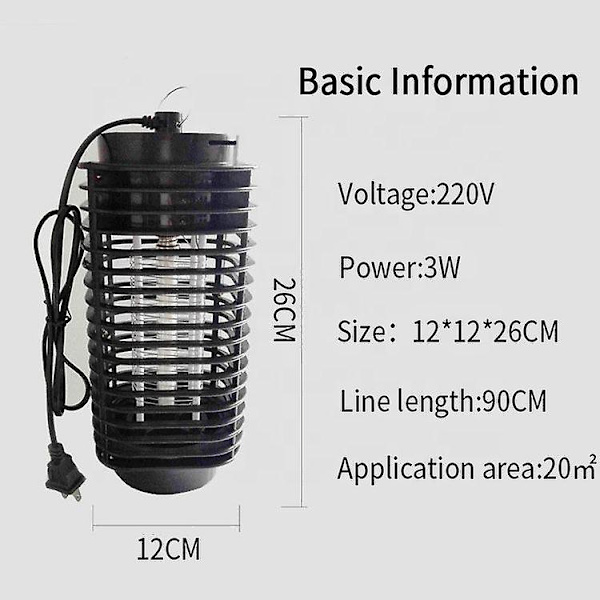 Bug Zapper inomhus, elektrisk myggzapper, högspänningsinsektsfångare för inne i hemmet, inomhusfälla och mördare för , fruktfluga (svart)