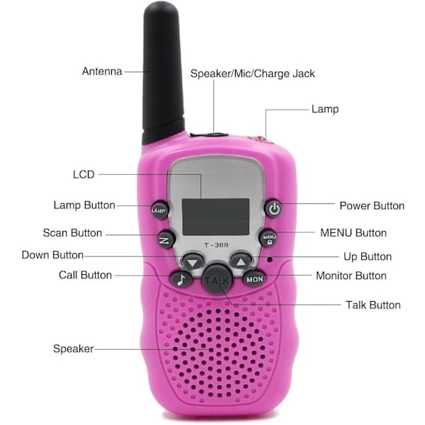 Barn Walkie Talkies T-388 8 Kanaler 2-vägs Radio Intercom Med Inbyggd Led-Fackla Vox Lcd-Display, 1 Par Blå