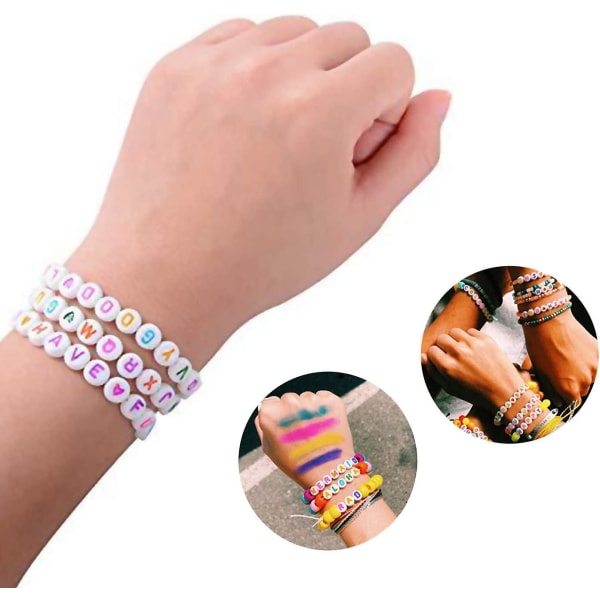 1200 set-det-själv-pärlor, 7 mm runda pärlor, gör-det-själv-armband och halsband med charmpärlor (färgade bokstäver)