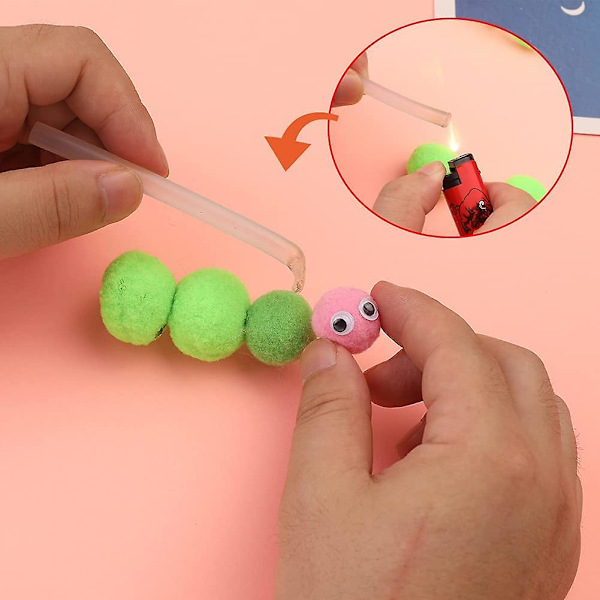 100 st Chenillepinnar Piprensare + 100 st Färgglada Knubbiga Piprensare och Pompoms, Limstift, Piprensare DIY Hantverkssats för Kreativt Hantverk