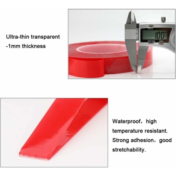10mx10mm korkealaatuinen kirkas asennusteippi Kaksipuolinen akryylivaahtoteippi lasimetallimuoville (1 mm paksu)