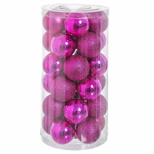 Julgranskulor Fuchsia Plast Glitter 6 x 6 x 6 cm (30 stycken)
