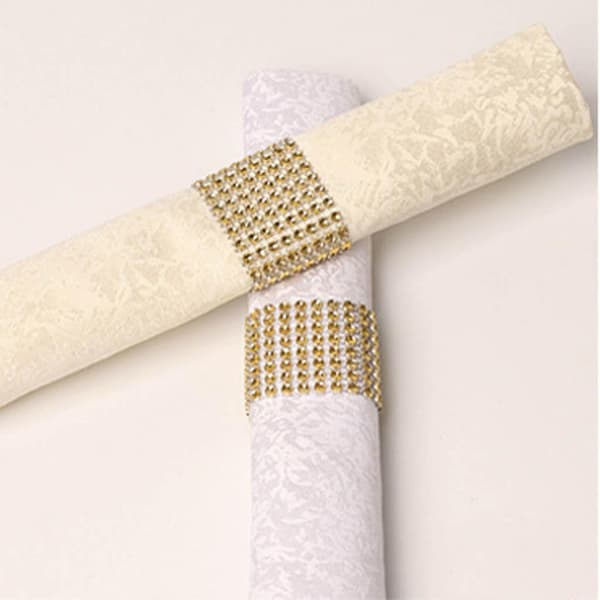50 st Bling Diamant Rhinestone Mesh Wrap Servett Ring Bröllopsdekoration Guld