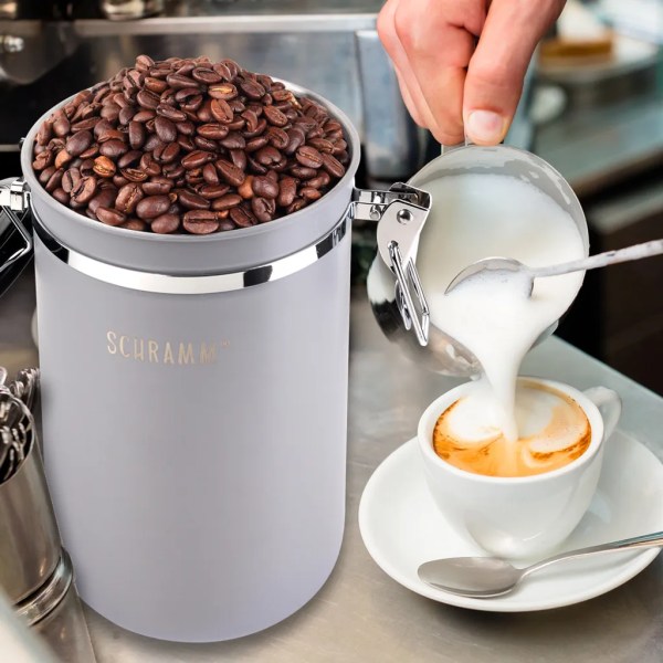 Schramm® kaffeburk 1800 ml i 10 färger med doseringssked Höjd: 19cm Kaffeburkar Kaffeburk av rostfritt stål, färg: grå