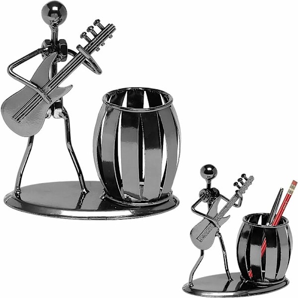 Guitar Pen Holder Kreative skrivebordstilbehør Multifunktionel metal blyantholder til gaver, børn, studerende og kontorartikler