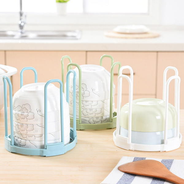 Kök Diskställ Flerskikts Kreativ Avlopp Ris Skål Förvaringsställ Fällbar Plast Förvaringsställ Blå Diskställ