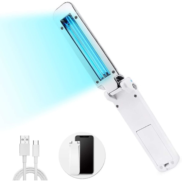 UV-lampa, bärbar UV-lampa, UVC-lampeffekt upp till 99 %, UV-mobilrengörare USB handhållen UV-lampa för hem, husdjursmaterial, skola, hotell, kontor