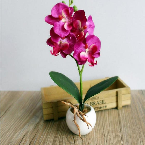 Konstgjord blomma Bonsai Orkidé Bonsai Konstgjord färgglad fjärilsorkidé Blomkruka för kontor（Vit）