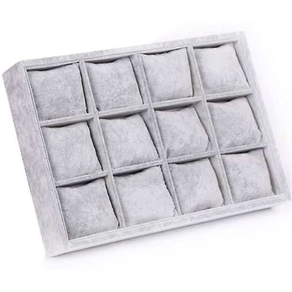 12 Fack Watch Box Grå Fashion Mocka Is Sammet Displaybricka med Kudde