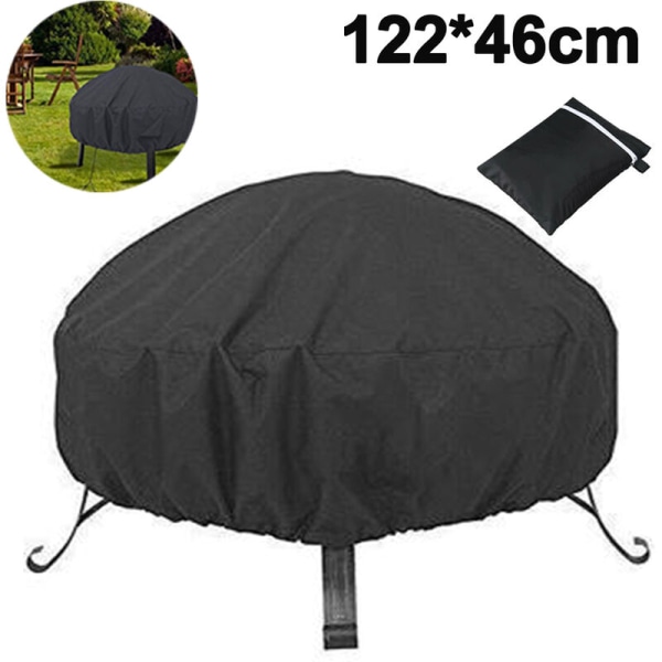 Round fire bowl protective cover, waterproof, windproof, UV-resistant, fire bowl cover made of 210D Oxford fabric (D122 x H46 cm), black