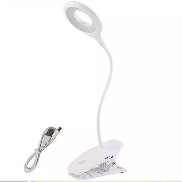 Led bordslampa, ledklämmor, USB laddningsläsbelysning, flexibla 3 ljuslägen och vitt, 360 justerbar klämma, beröringskänslig kontroll