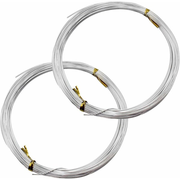 2 ruller 1 mm aluminiumstråd blød metaltråd jerntråd velegnet til håndværksproduktion af armbånd, halskæder, perler osv. (sølvhvid)