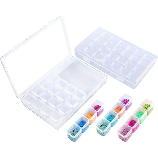 2 st 28 rutnät genomskinlig diamantbroderi plastpärlbox-1