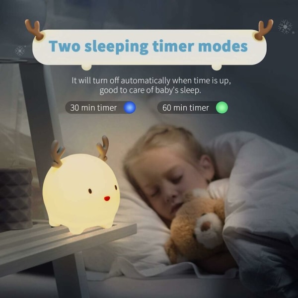 Bärbar nattlampa för barn, LED-nattlampa fawn-lampa för baby med 6 färger andningslägen, timing, nattlampa, USB uppladdningsbar