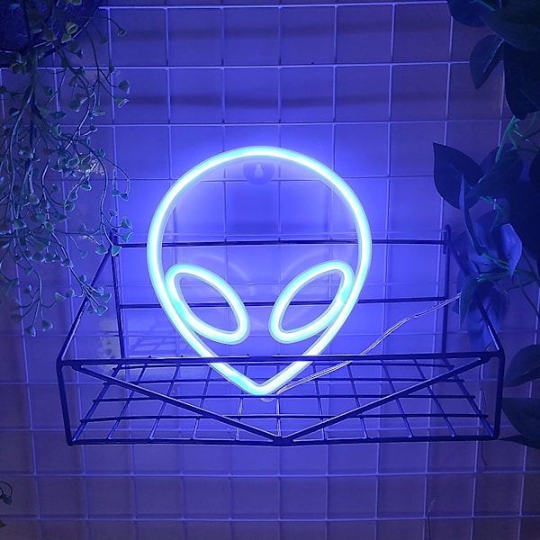 Alien Neon Skilt, USB eller 3-AA Batteridrevet Neonlys, LED Borddekoration, Soveværelsesvægdekoration, Fødselsdagsgave (blå)