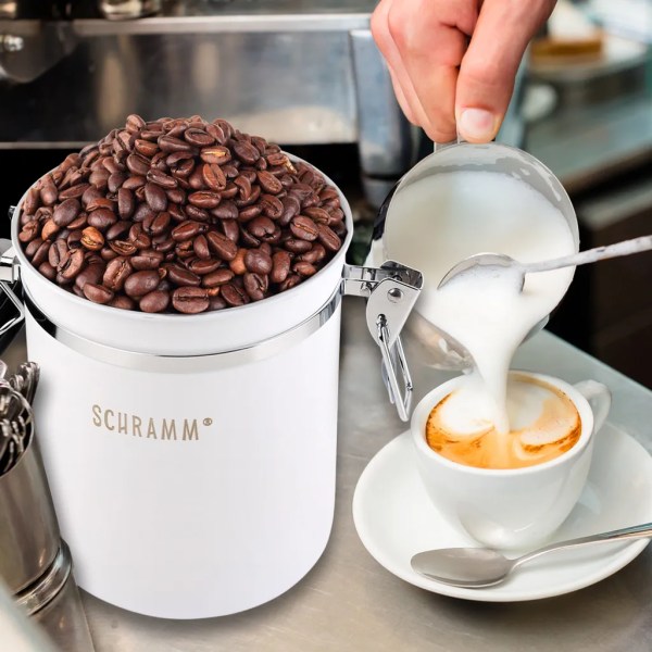 Schramm® kaffeburk 1500 ml i 10 färger med doseringssked Höjd: 15cm Kaffeburkar Kaffeburk av rostfritt stål, färg: matt vit